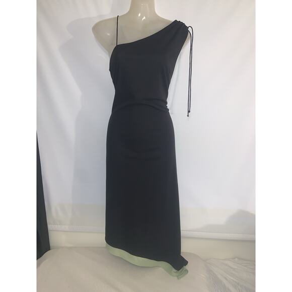 Express vintage midi Black & Green dress with asymetrical hemline Size 11/12 - Picture 1 of 6